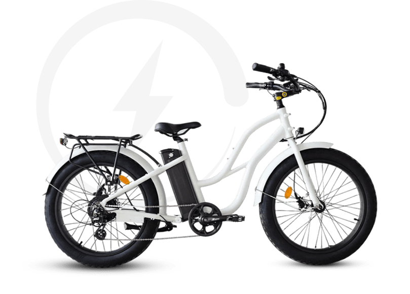 Group 1321317503 White electric bike with lightning bolt symbol.