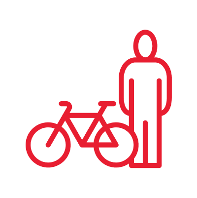 Mask group (69) Red outline: person standing beside bicycle.