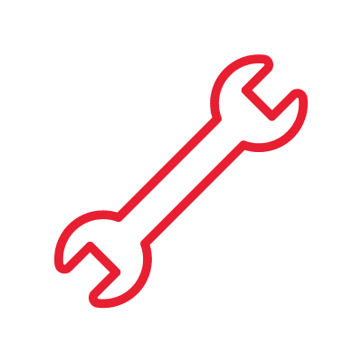 Mask group (71) Red wrench icon on black background.